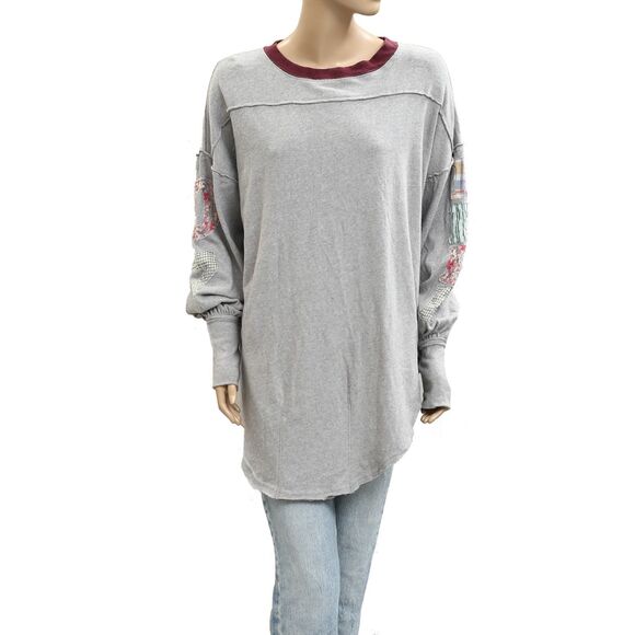 Free People We The Free Tee Tunic Top Floral Patch Cotton Pullover S New 283044 - Picture 4 of 8